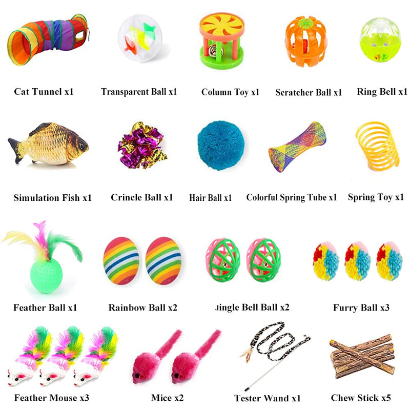 32 PCS Cat Toys Kitten Toy Tunnel, Upgraded S-Shape Cat Tunnels Interactive Cat Feather Toy Catnip Fish Fluffy Mouse Crinkle Balls and Bells Toy for Cat Puppy Kitty Kitten - PawsPlanet Australia