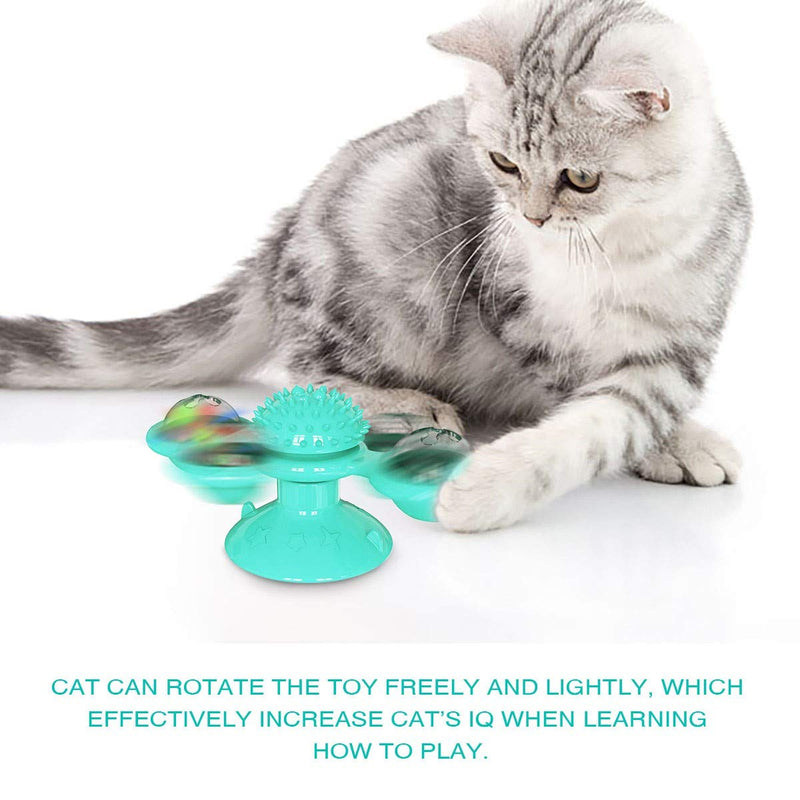 Windmill cat Toy Treat，Catnip Toys with Suction Cup LED Light Ball，Cat chew and toysthat Interact with Cats, Massage Scratching Tickle Cats Hair Brush Blue - PawsPlanet Australia