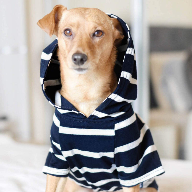 DJANGO Dog Hoodie and Super Soft and Stretchy Sweater with Elastic Waistband and Leash Portal X-Small Navy - PawsPlanet Australia