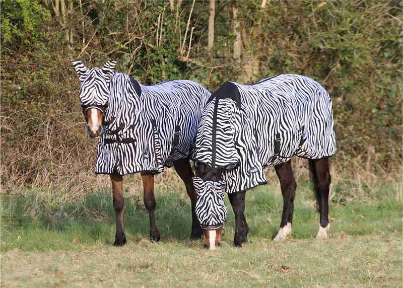 Jump Equestrian Horse Fly Rug Zebra Print Full Neck All In One Belly And Tail Flap Elastic Neck With Free Fly Mask (6'0'') 6'0'' - PawsPlanet Australia