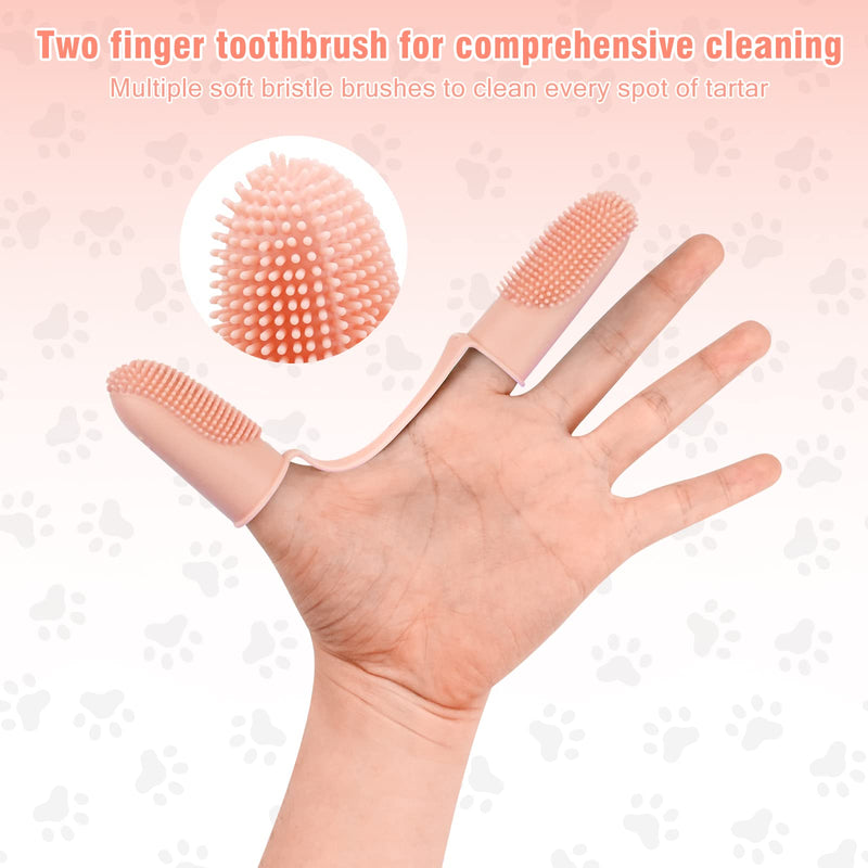 Dog Toothbrush Two Finger Toothbrush Puppy Dental Care Fresh Breathing Reusable Non-Toxic Dental Care Dog Pet Finger Toothbrush Plaque Off for Small Medium and Large Dogs (Pink) Pink - PawsPlanet Australia