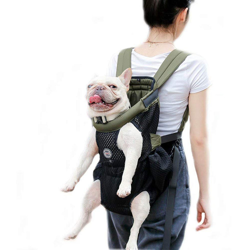 [Australia] - DuoLmi Pet Carrier Backpack, Adjustable Pet Front Cat Dog Carrier Backpack Travel Bag, Legs Out, Easy-Fit for Traveling Hiking Camping for Small Dogs Cats Puppies Medium (0-8.8lbs) Army Green/Black 