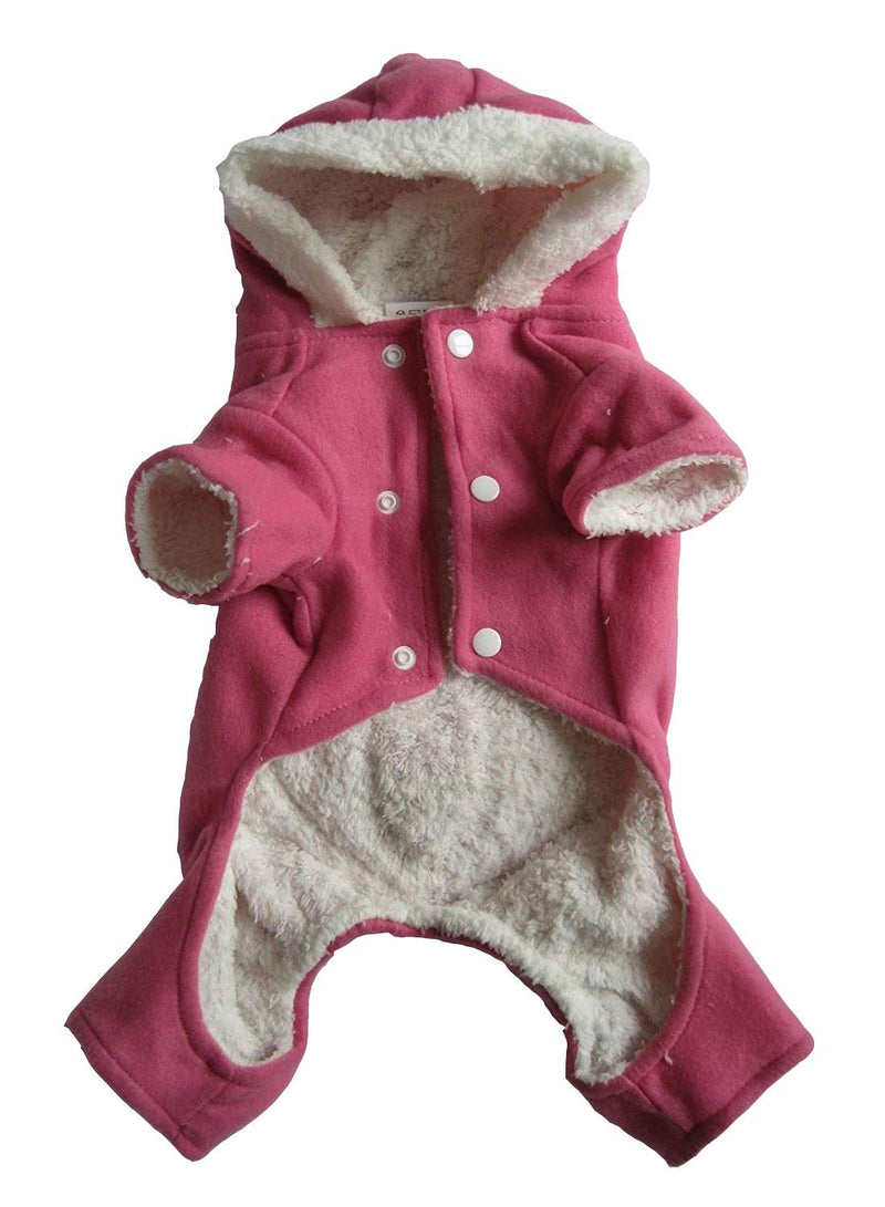 [Australia] - Vedem Pet Hooded Clothes Dog Fleece Lining Jumpsuit Cold Weather Pajamas Coat for Small Dogs XS/10 Magenta 