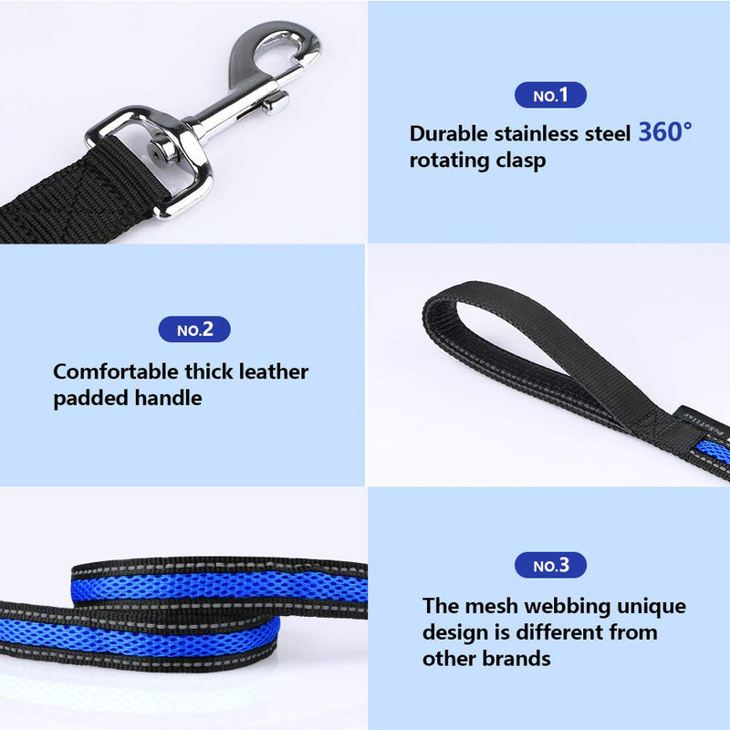 PcEoTllar Durable Dog Leash Comfortable Padded Handle Dog Lead Reflective Nylon Dog Leash 4ft/ 120cm Training Walking Leash Strong for Large Medium Small Dogs - Blue - PawsPlanet Australia