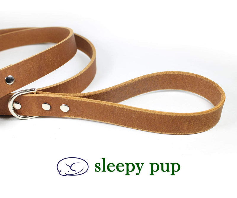 [Australia] - sleepy pup Premium Thick Leather Dog Leash - Made in The USA Light Brown 