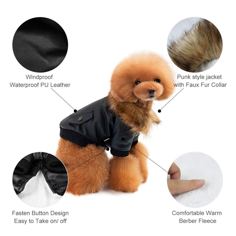 PETLESO Dog Coat Waterproof Dog Leather Jacket Warm Dog Clothes Winter Jacket for Small/Medium Dog Puppy-M M - PawsPlanet Australia