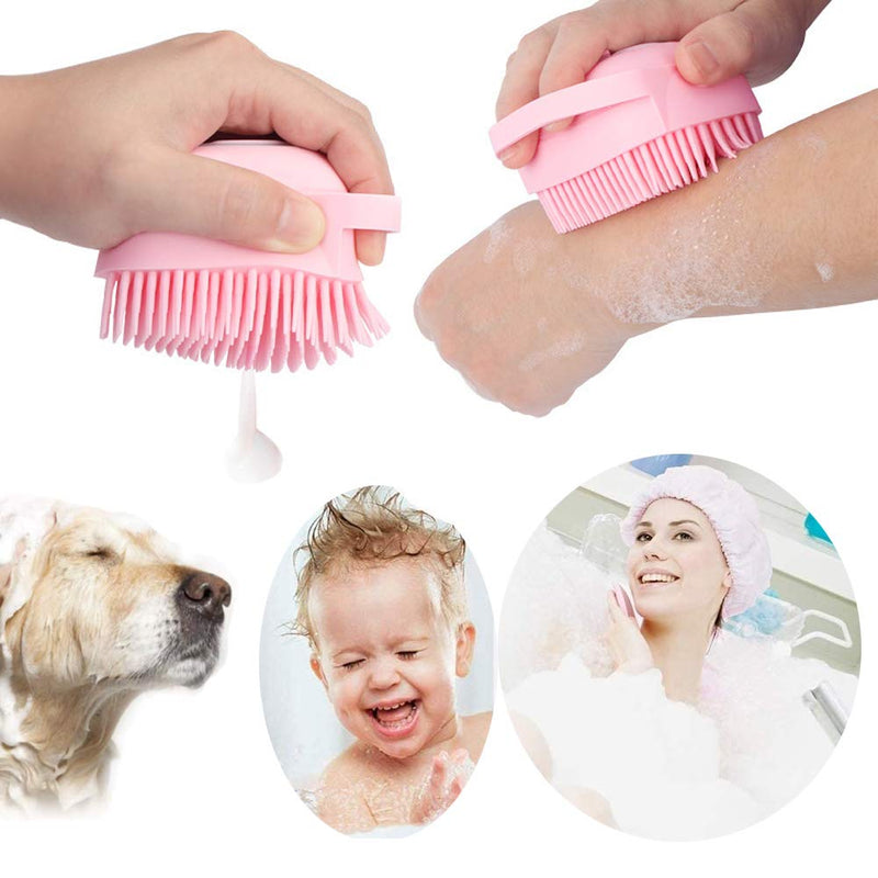 NganSuRong Pet Dog Bath Brush Pet SPA Massage Rubber Comb Soft Silicone Puppy Cats Shower Hair Fur Grooming Cleaning Scrubber With Shampoo Soap Storage (Pink) - PawsPlanet Australia