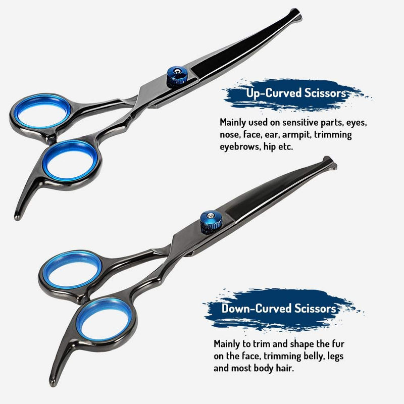 Oumefar 5 in 1 Stainless Steel Pet Trimmer Kit Dog Grooming Scissors Set Hairdressing Shears Set with Round Tip for Cutting - PawsPlanet Australia