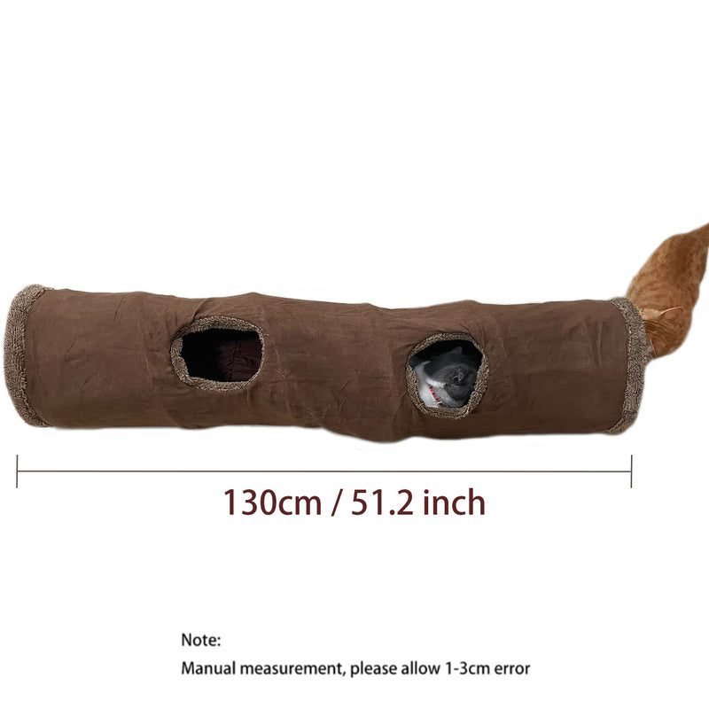 LeerKing 12 inch Collapsible Cat Tunnel Pet Toys Cat Play Tunnel Crinkle Tunnel with Ball Kitty Hideaway for Fat Cat Rabbits Puppy M (26.3"x 11.8") Brown - PawsPlanet Australia