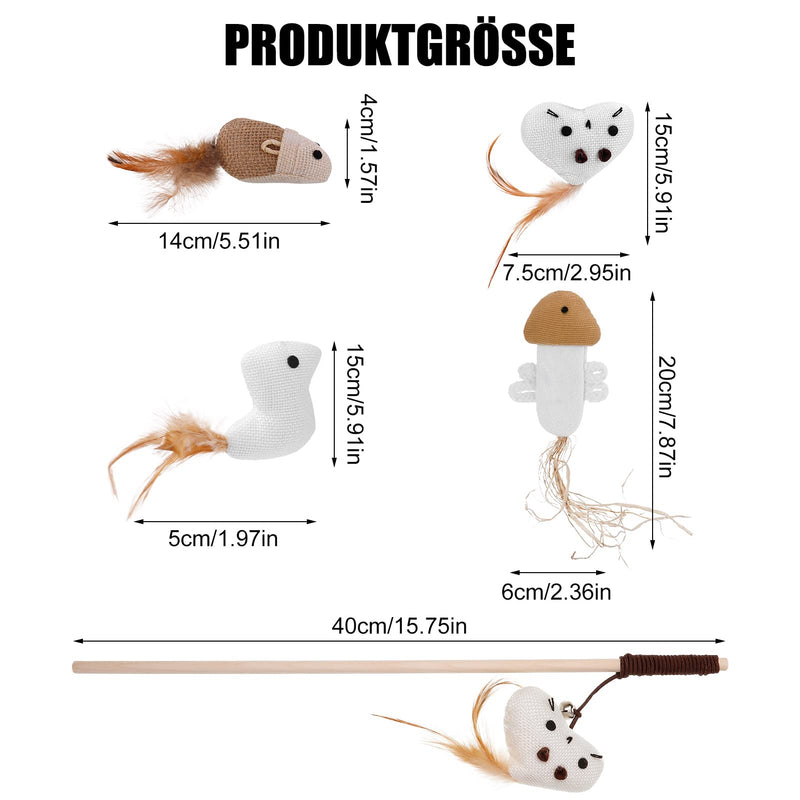 Fanshiontide 4 pieces cat toy feather, interactive cat fishing rod cat toy cat toy stick with mouse fish bird plush toy for cat activity - PawsPlanet Australia