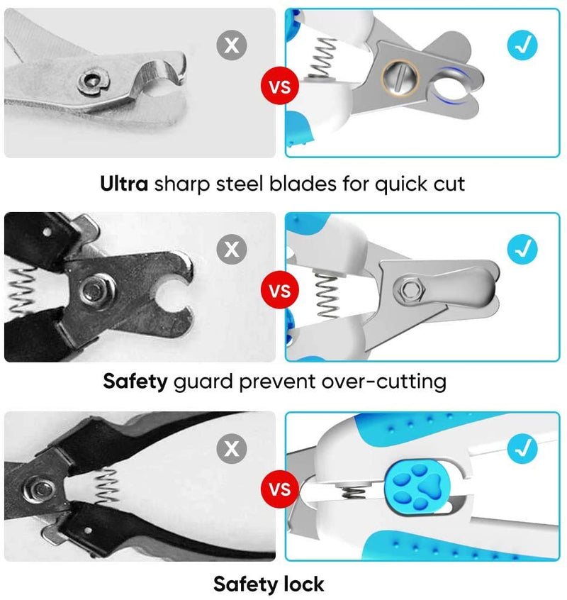 YUTANG Dog & Cat Nail Clippers, Pet Nail Clippers with Safety Guard to Avoid Over Cutting, Professional Nail Clippers for Dogs and Cats Built-in Nail File, Sharp and Safe Blue - PawsPlanet Australia