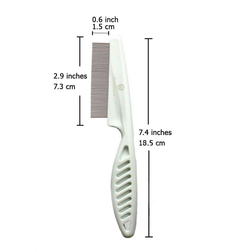 [Australia] - SunGrow Dog and Cat Comb, 7.4 Inches, Fur Detangling Tool, Grooming and Massage Comb, Durable, Closely Tied Stainless Steel Comb Teeth, White Ergo Handle, 1 Piece 