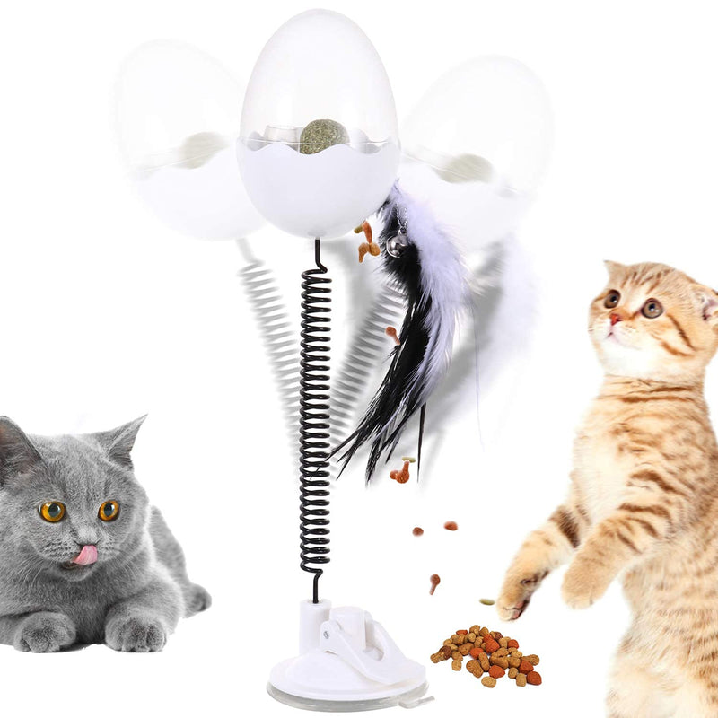 APHISM Interactive Cat Toys, Food Dispenser Cat Teaser Toy, Metal Wire Spring Tumbler Feather Ring Bell, for Indoor Cats Kitten - PawsPlanet Australia