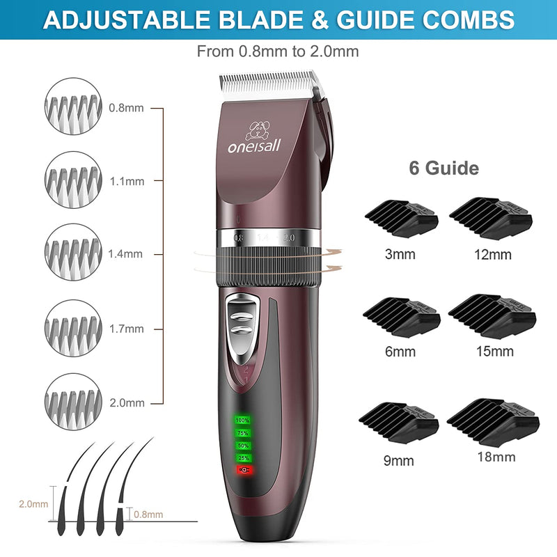 oneisall Dog Clippers Low Noise, 2-Speed Quiet Dog Grooming Kit Rechargeable Cordless Pet Hair Clipper Trimmer Shaver for Small and Large Dogs Cats Animals Brown - PawsPlanet Australia