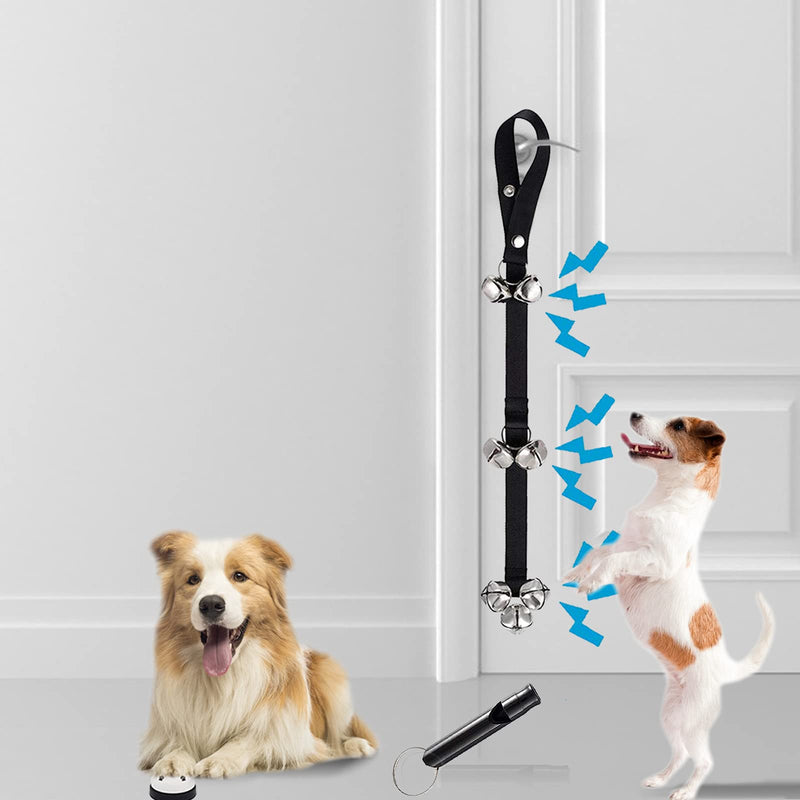 XIRGS Dog Bell, Training Potty Pet Doorbell Adjustable Door Press Bell for Toilet Training Hunting 7 Large Dog Training Bells Clear Ring Pet Tool Communication Device with Whistle Black Strape+White - PawsPlanet Australia