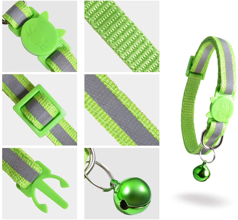 12 Pack Reflective Safety Quick Release Buckle Cat Kitten Pet Collar Breakaway With Bell Adjustable Large Hi Vis 20-34cm (Multi-colored) - PawsPlanet Australia