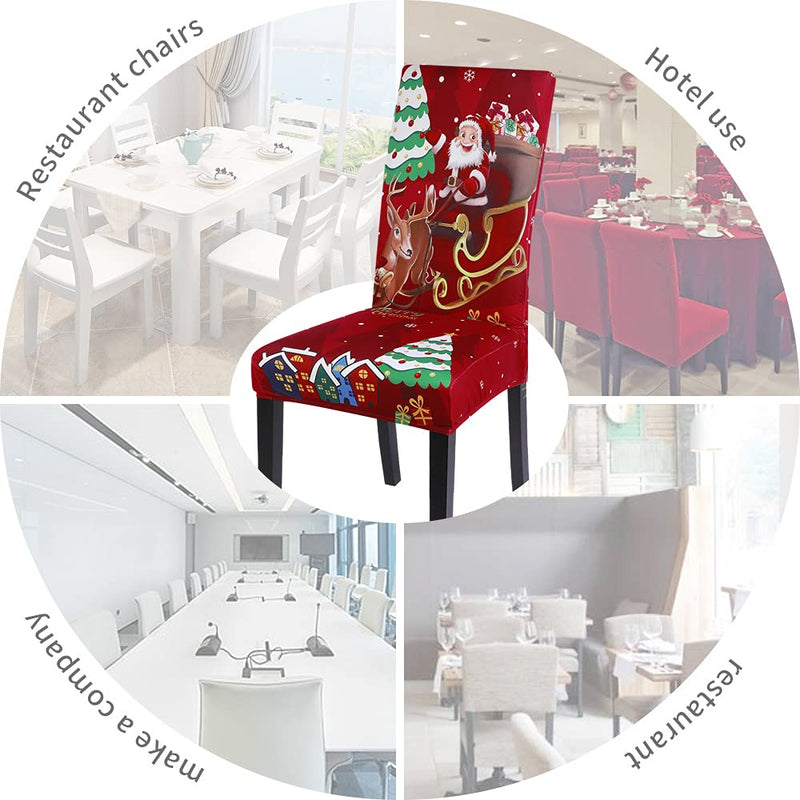 SearchI Christmas Dining Chair Covers Set of 4,Stretch Xmas Parsons Chair Slipcovers Seat Protector Washable Spandex Kitchen Chair Cover for Dining Room,Christmas Decoration,Holiday Party(Santa+Deer) Santa+deer 4pcs - PawsPlanet Australia