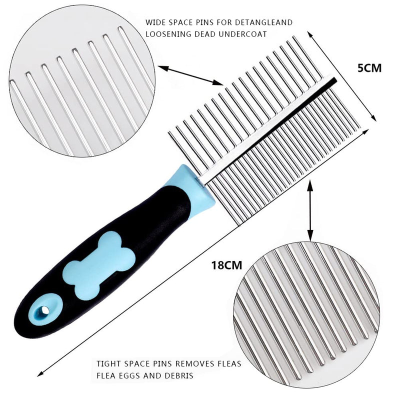 kuou Pet Grooming Comb,Double Sided Grooming Comb Dog and Cat 2 in 1 Hair Comb for Large Medium and Small Pets - Medium and Long Hair - PawsPlanet Australia