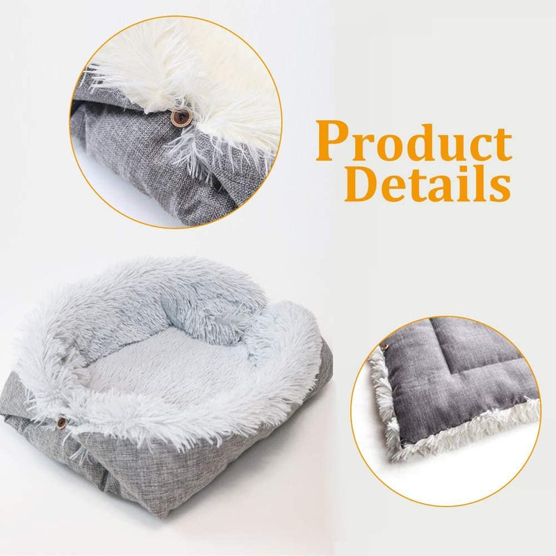 ToKinCen Pet Bed for Cat and Small Dogs, Function 2 in 1 Plush Soft Blanket Cushion Bed for Indoor Cats Dogs Foldable Washable Convertible Self-Warming for Kittens Puppy Dog?grey? - PawsPlanet Australia