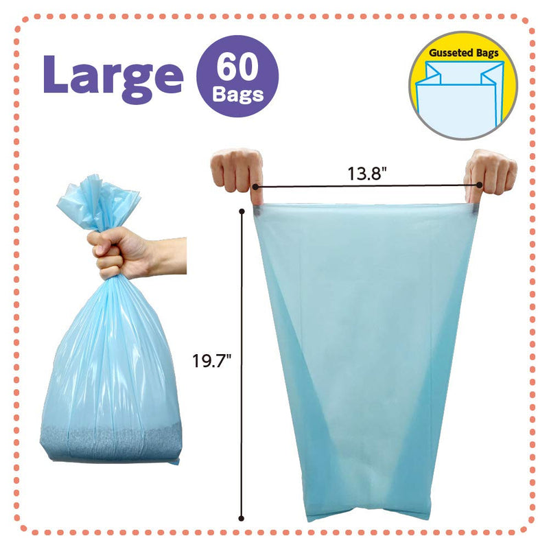 BOS Amazing Odor Sealing Cat Waste Disposal Bags - Durable, Unscented (60 Bags) [Size: L, Color: light blue]　 ★NOT a litter box liner★ 60 Count (Pack of 1) - PawsPlanet Australia