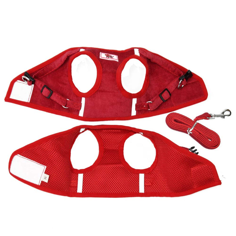 FEimaX Dog Harness and Lead Set for Small Dog Cat No Pull Reflective Adjustable Step-in Vest Harness for Walking, Puppy Soft Breathable Mesh Padded Corduroy Harnesses (Red, M) M (Chest 14-16'') Red - PawsPlanet Australia