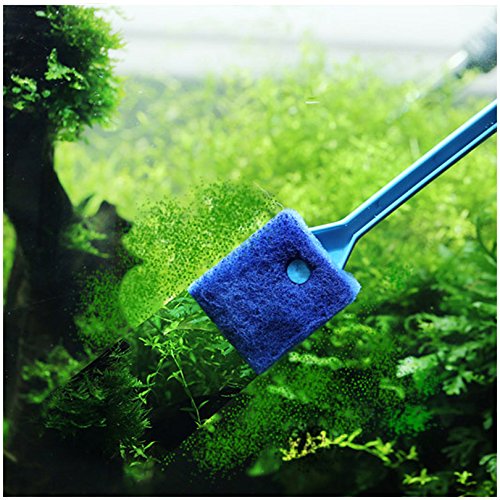 [Australia] - Petacc Double-Sided Fish Tank Cleaner Sponge Cleaning Brush Portable Scraper Practical Scrubber with Non-Slip Handle, Suitable for Cleaning Fish Tank Blue 