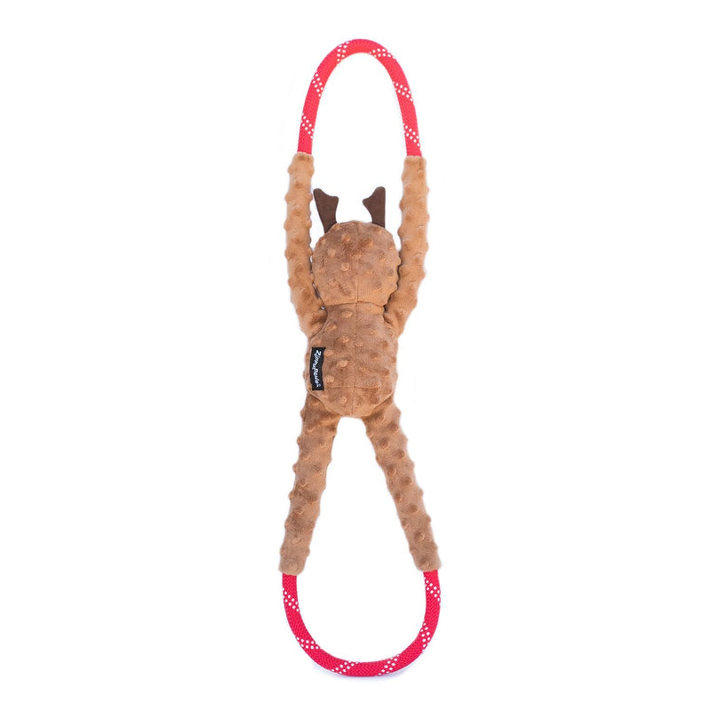 ZippyPaws - Holiday RopeTugz, Squeaky and Plush Rope Tug Dog Toy - Reindeer - PawsPlanet Australia