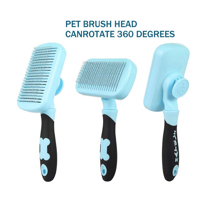 HATELI Self Cleaning Slicker Brush for Cat & Dog - Cat Grooming Brushes for Shedding Removes Mats, Tangles and Loose Hair Suitable Cat Brush for Long & Short Hair (360°Blue) 360°Blue - PawsPlanet Australia