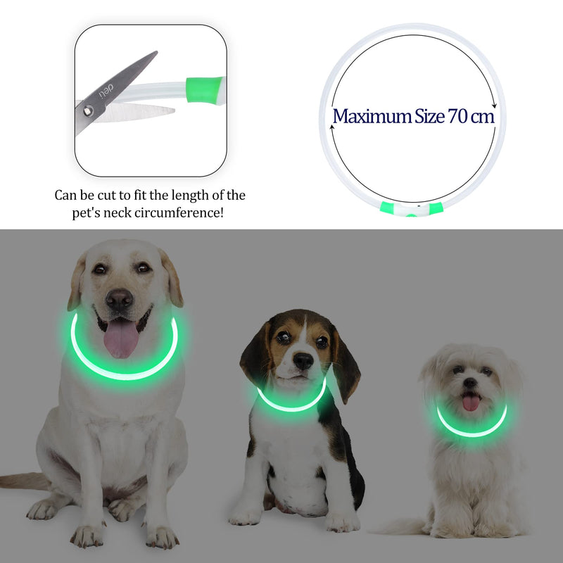 Coolzon LED light collar, rechargeable dog collar, waterproof dog collar, 3 modes, light band, dog collar, length adjustable, super bright collar, cat and dog, small, large, medium, green - PawsPlanet Australia