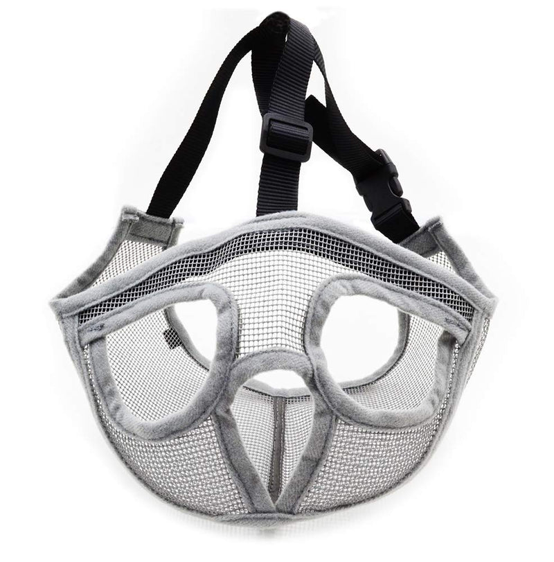 [Australia] - GUXL Short Snout Dog Muzzles- Adjustable Breathable Mesh Bulldog Muzzle for Biting Chewing Barking Training Dog Mask S - head circum 12"-17" Gray 