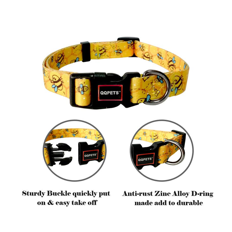 [Australia] - QQPETS Dog Collar Personalized Soft Comfortable Adjustable Collars for Small Medium Large Dogs Outdoor Training Walking Running S Yellow Bee 