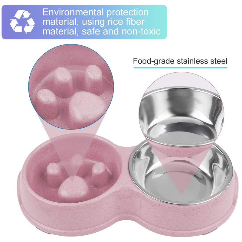 RCRunning-EU Double Dog Cat Bowls with slow eating Design Collapsible Dog Cat Food KlipScoop Feeding Water Bowl for Cats and Small Dogs Pink - PawsPlanet Australia