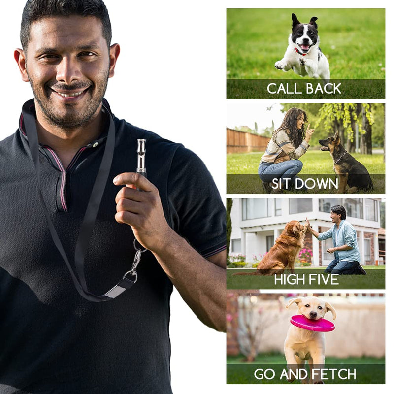 POHOVE 8pcs Dog Whistle And Clicker Training Set & Black Strap Lanyard,Storage Bag,Dog Whistle To Stop Barking,Adjustable Silent Dog Whistle,For Dog Recall Behavioral Silent Training - PawsPlanet Australia