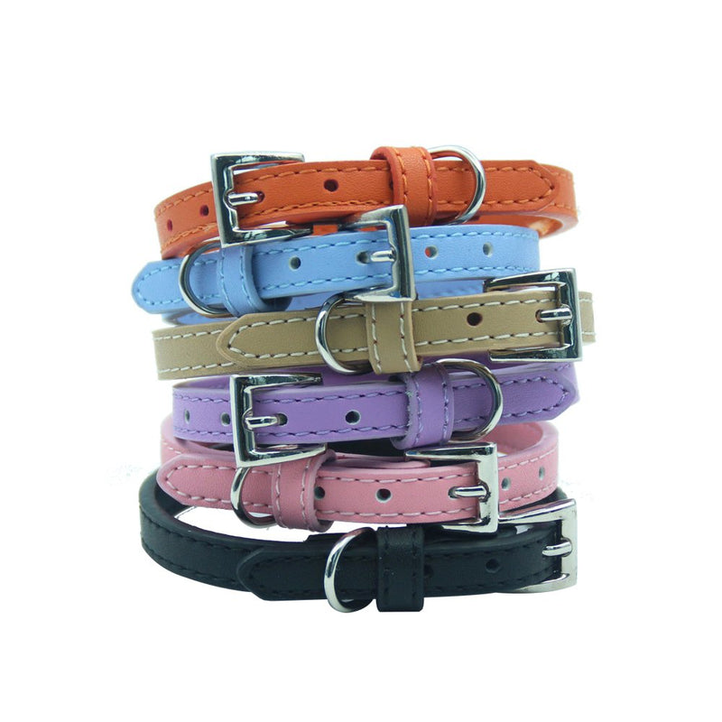 PUPTECK 2 PCS Soft Leather Cat Kitten Collar-Orange, Purple, Black, Khaki, Pink, Blue Black&Khaki - PawsPlanet Australia