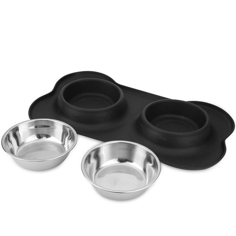 [Australia] - AsFrost Dog Food Bowls Stainless Steel Pet Bowls & Dog Water Bowls with No-Spill and Non-Skid, Feeder Bowls with Dog Bowl Mat for Dogs Cats and Pets 12 oz (350 ml) ea. 