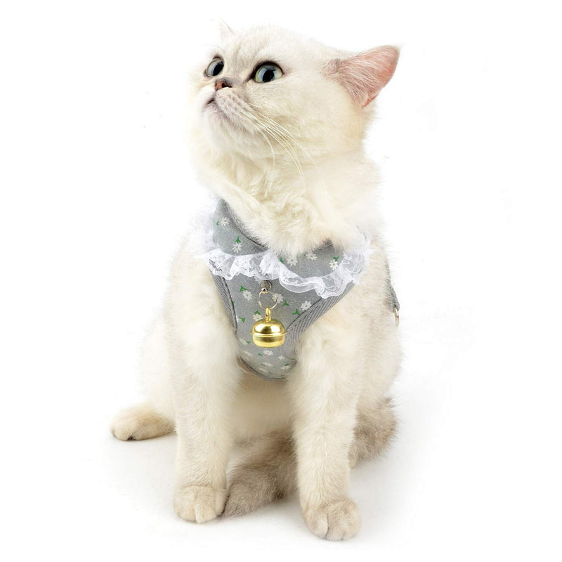 Zunea Escape Proof Cat Harness and Lead Set Adjustable No Pull Mesh Padded Vest with Bell, Cute Floral and Strawberry Printed Small Dog Harnesses for Puppy Kitten for Walking Gray S S (Chest: 28-40cm) grey - PawsPlanet Australia