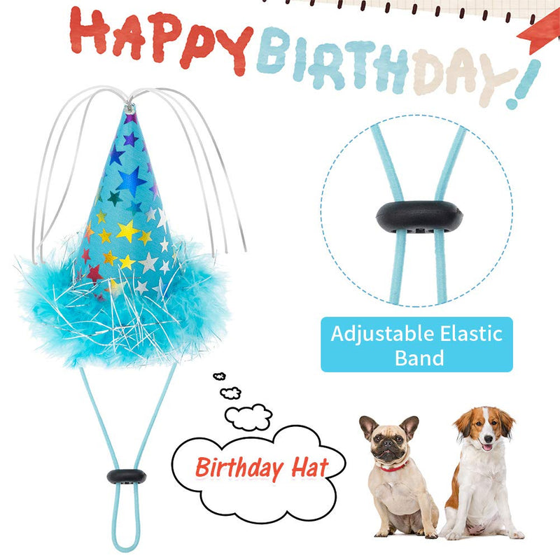 EXPAWLORER Dog Birthday Bandana Set - Cute Hat and Squeaky Cake Toy for Birthday Party Supplies Gift - Great for Small Medium Large Dogs Blue - PawsPlanet Australia