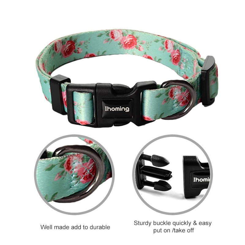 [Australia] - Ihoming Dog Collar and Leash Combo in Bohemia, Morocco, Floral and Dot Style Fit Small, Medium and Large Pet S-Up to 20 LBS Floral-Spring 