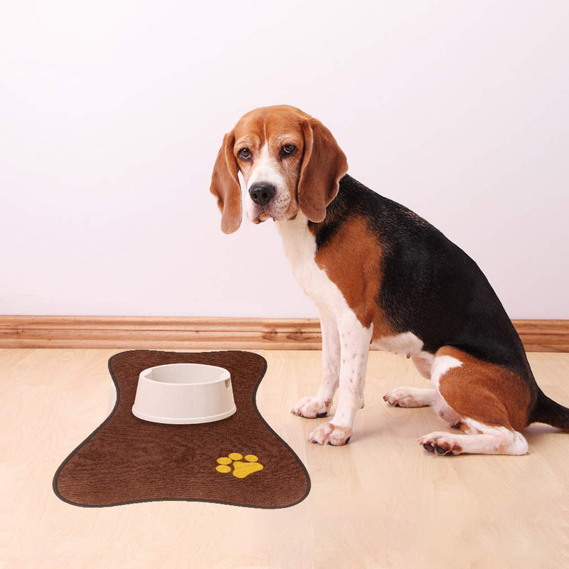 PUPTECK Non-Slip Dog Food Mat for Floors, 2 Pack Waterproof Pet Feeding Mat for Dog Bowls with High Water Absorption, Cute Brown Bone Shape for Small Medium Dogs Cats - PawsPlanet Australia