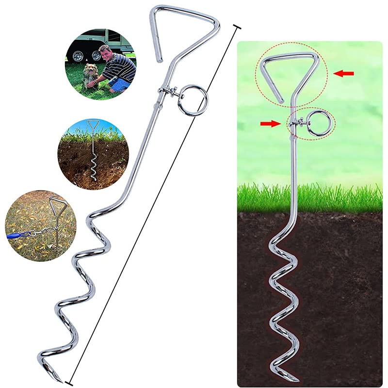 2 X 16" Heavy Duty Ground Spike Stake (41cm) Dog Chains for outside Dog Tie Out Cable Steel Spiral Dog Tether Outdoor Dog Camping Accessories (Stake Only, 2 X 41cm) - PawsPlanet Australia