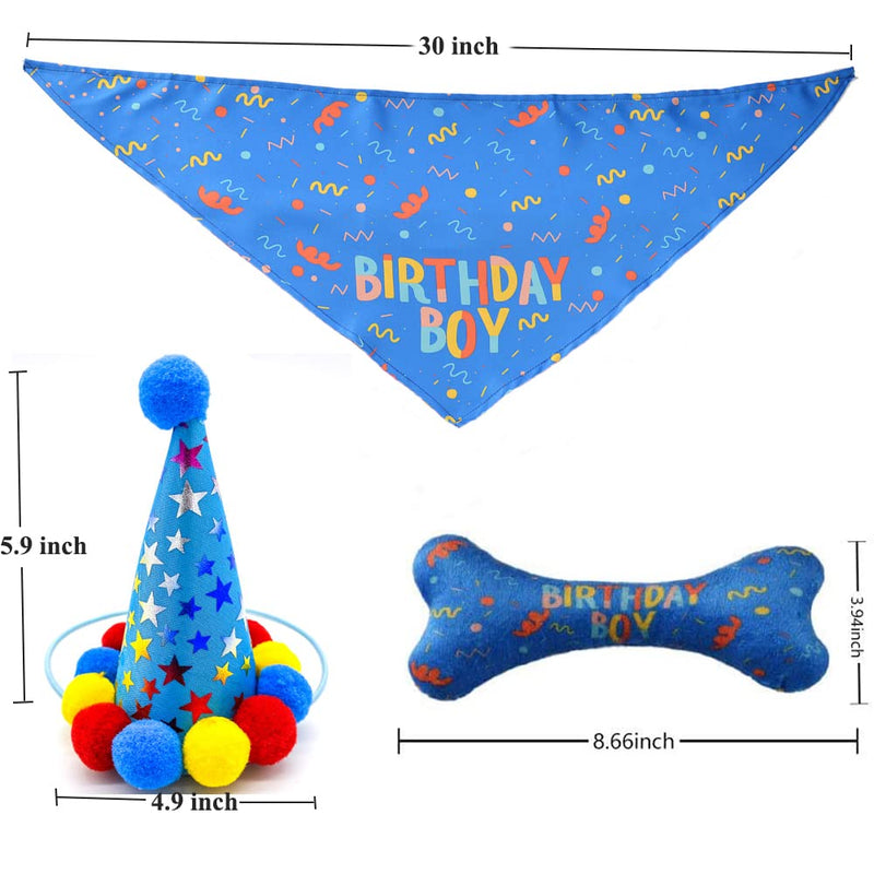 IDOLPET Dog Birthday Boy Bandana Hat Toy Set Pet Happy Birthday Party Supplies Triangle Bibs with Cute Bone Dog Birthday Scarf Accessories and Decoration for Doggy Large Dog – Blue… - PawsPlanet Australia