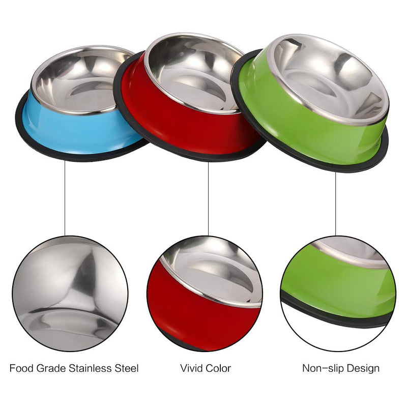 Heyu-Lotus 3 Pack Dog Bowl, Stainless Steel Dog Feeding Bowls with 3 Food Scoops, Anti-slip Small Pet Food & Water Bowl for Small and Medium Dogs, 12oz/350ml (Red, Blue, Green) - PawsPlanet Australia