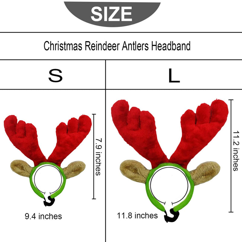 [Australia] - Malier Christmas Holiday Elk Reindeer Antlers with Ears and Red-White-Green Striped Scarf Set, Dog Costumes Accessories, for Dogs Puppies Cats Pet Small 