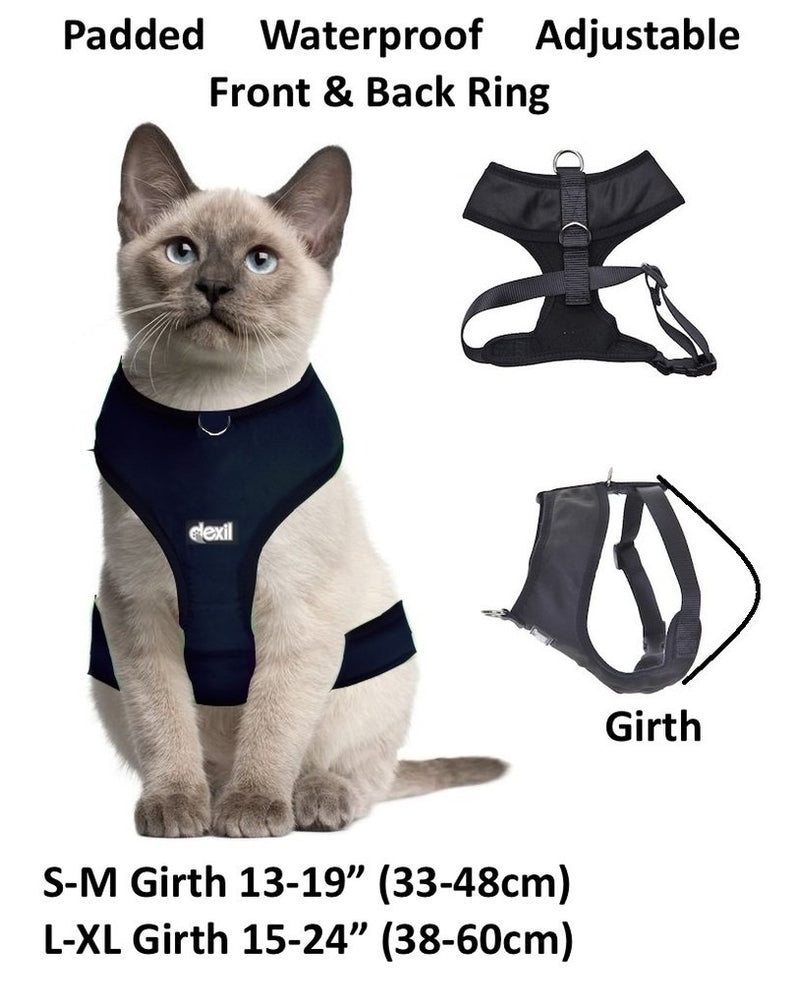 [Australia] - Dexil Luxury Cat Harness Padded and Water Resistant Small-Medium Liquorice Black 