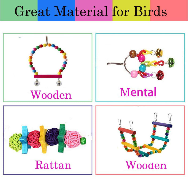 PBIEHSR Bird Parrot Swing Toys, Pet Bird Cage Hammock Chewing Toy Hanging Bell Wooden Perch for Small Parrots, Conures, Love Birds, Small Parakeets, Finches, Budgie - PawsPlanet Australia