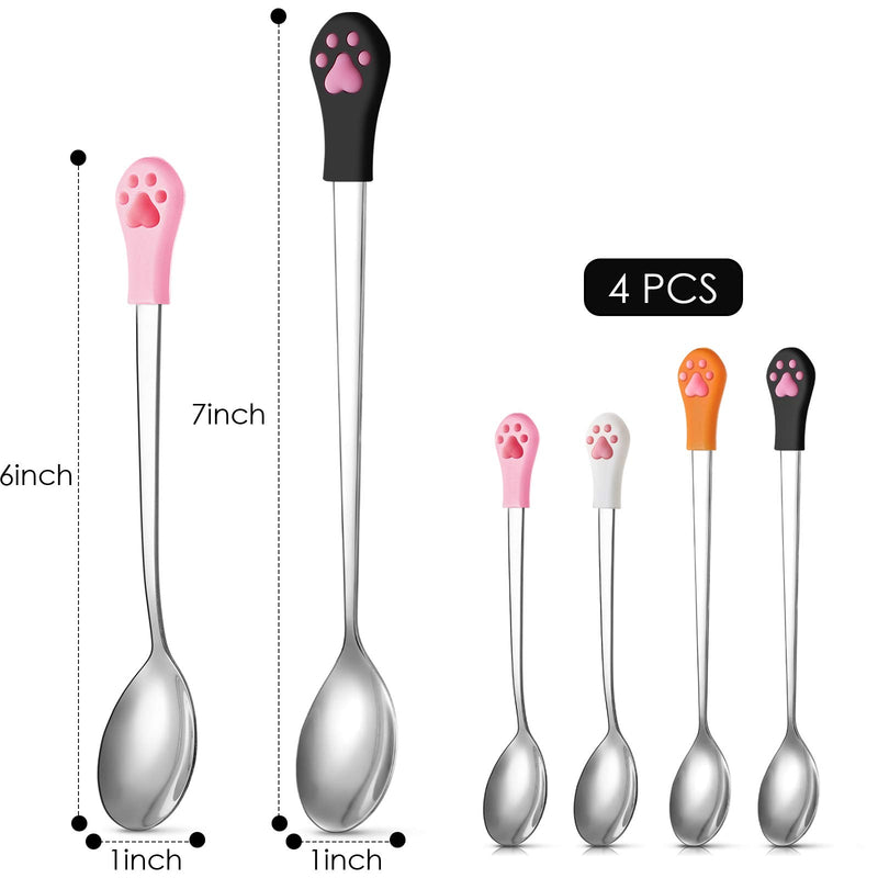 4 Pieces Dog Cat Spoon Stainless Steel Pet Food Spoon Dog Can Spoon with 6 Inch and 7 Inch Long Handle Pet Can Food Scoop Cat Claw Spoon for Dog and Cat Food Can - PawsPlanet Australia