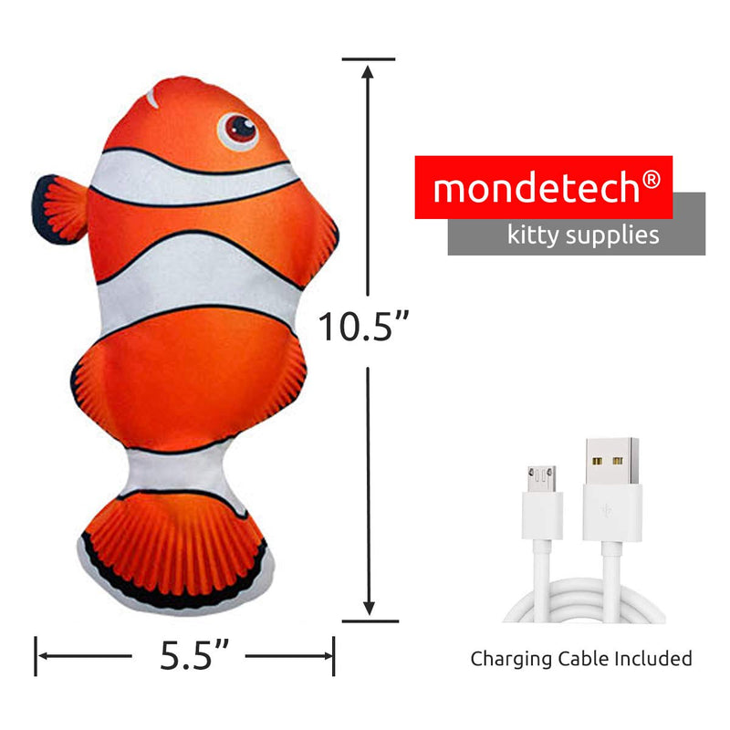 Mondetech Upgraded Flipping Flopping and Wiggling Fish Cat Toy, 3 Motion Activated Modes, Built-in 350mAh Large Battery for Long Time Playing, Enhanced with Battery Safety Chips Etc (Clownfish) Clownfish - PawsPlanet Australia