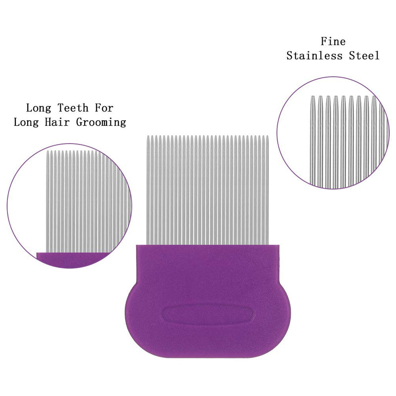 Heyu-Lotus 6 PCS Pet Flea Comb, Tear Stain & Flea Remover Comb Set for Dog Cat Stainless Steel Teeth Pet Grooming Comb for Removing Flea Egg,Mites,Ticks Dandruff Flakes,Crust,Mucus,Stains (purple) purple - PawsPlanet Australia