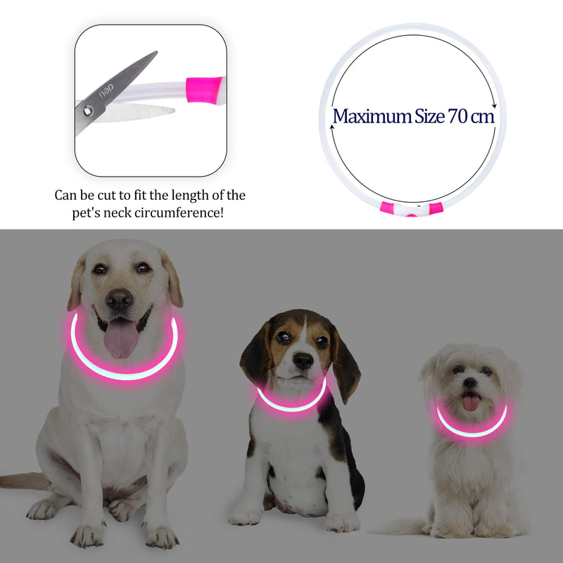 Coolzon LED light collar, rechargeable dog collar, waterproof dog collar, 3 modes, light band, dog collar, length adjustable, super bright collar, cat and dog, small, large, medium, pink - PawsPlanet Australia