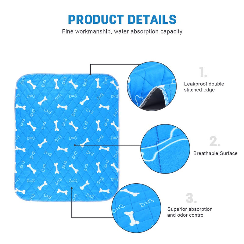 Vanansa Washable Puppy Training Pads 60 * 75cm - 2pcs Large Puppy Pads, Reusable Pee Pads with Anti-Slip Travel or Whelping for Small and Large Dogs, Blue 60*75cm-2pcs - PawsPlanet Australia